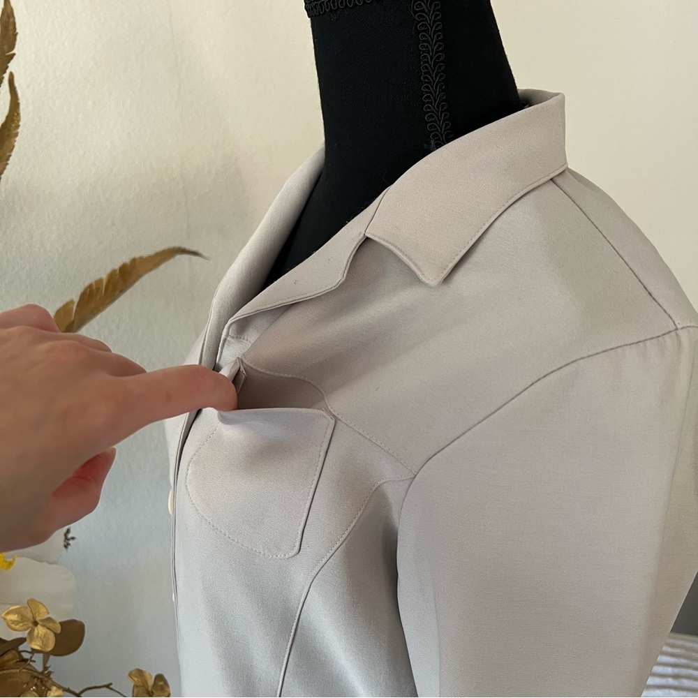 Beige Tailored Waist Button Down Jacket - Picture 3 of 8